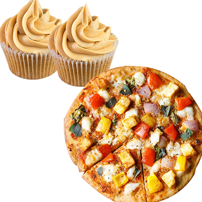 "Paneer Pizza + Caramel Cup Cakes (TFL) - Click here to View more details about this Product